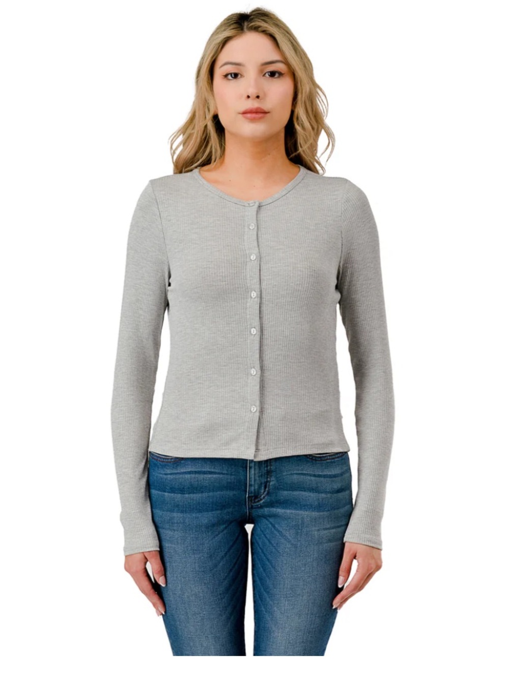 Coco & Shay Gray Ribbed Button Down Knit Cardigan Sweater. Medium.